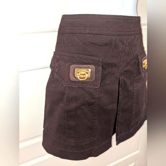 GUCCI Authentic Brown Cargo Mini Skirt with Gold Details - Picture 2 of 8